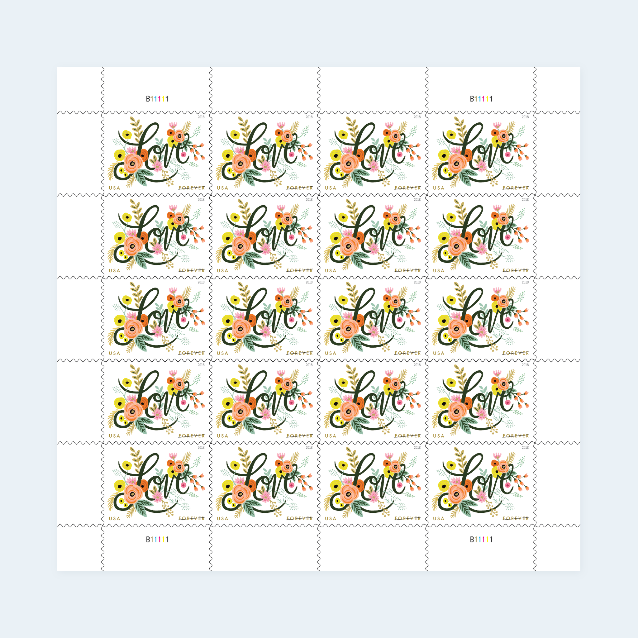 2018 Love Flourishes Forever Stamps: Self-Adhesive Sheets for First-Class Mail