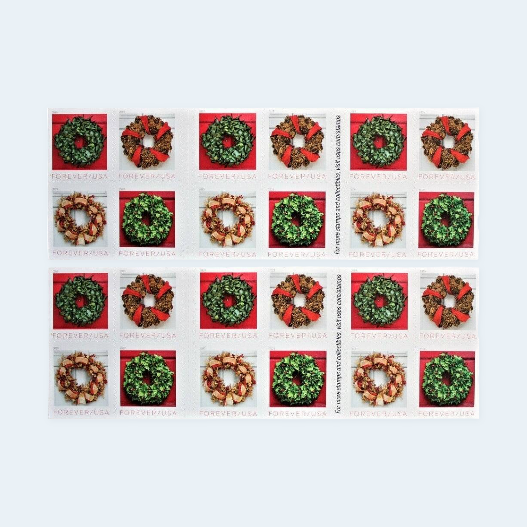 2019 Holiday Wreaths Forever Stamps: Self-Adhesive Booklet for First-Class Mail