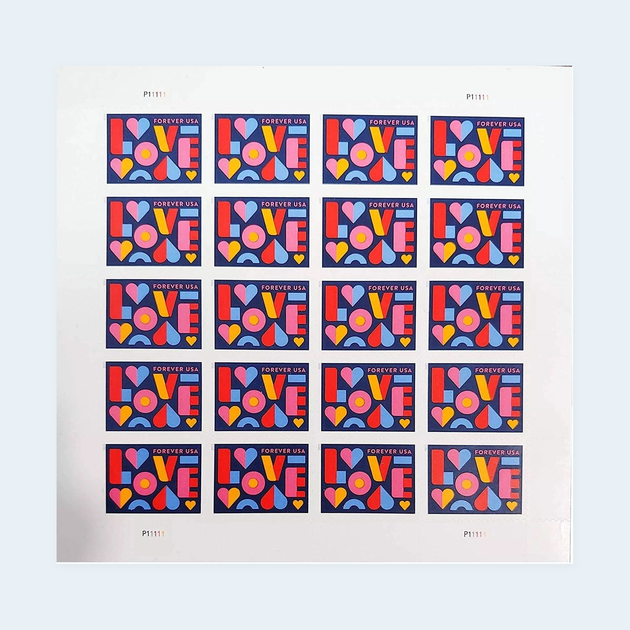 2021 Love Forever Stamps: Self-Adhesive Sheets for First-Class Mail