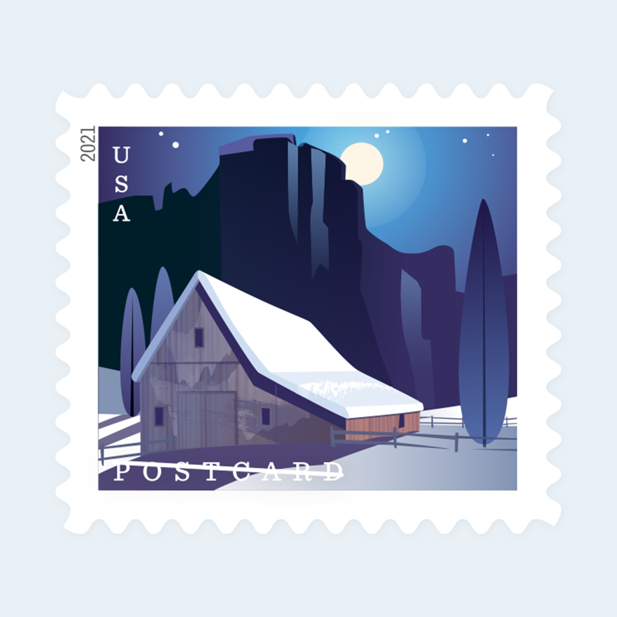 2021 Barns Postcard Stamps: Self-Adhesive Sheet for Domestic Postcards - Image 2