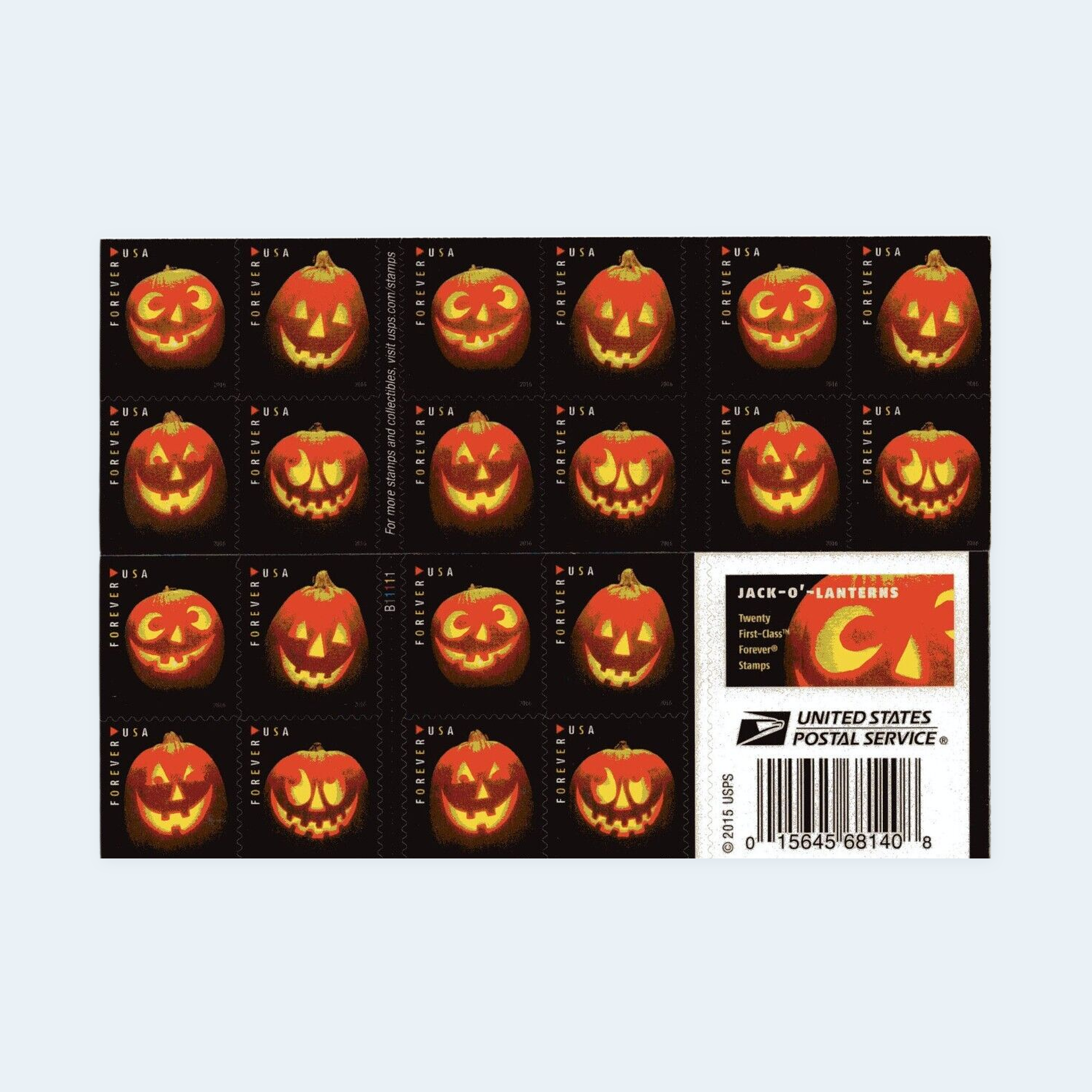 2016 Jack-o'-lanterns Forever Stamps: Self-Adhesive Booklet for First-Class Mail