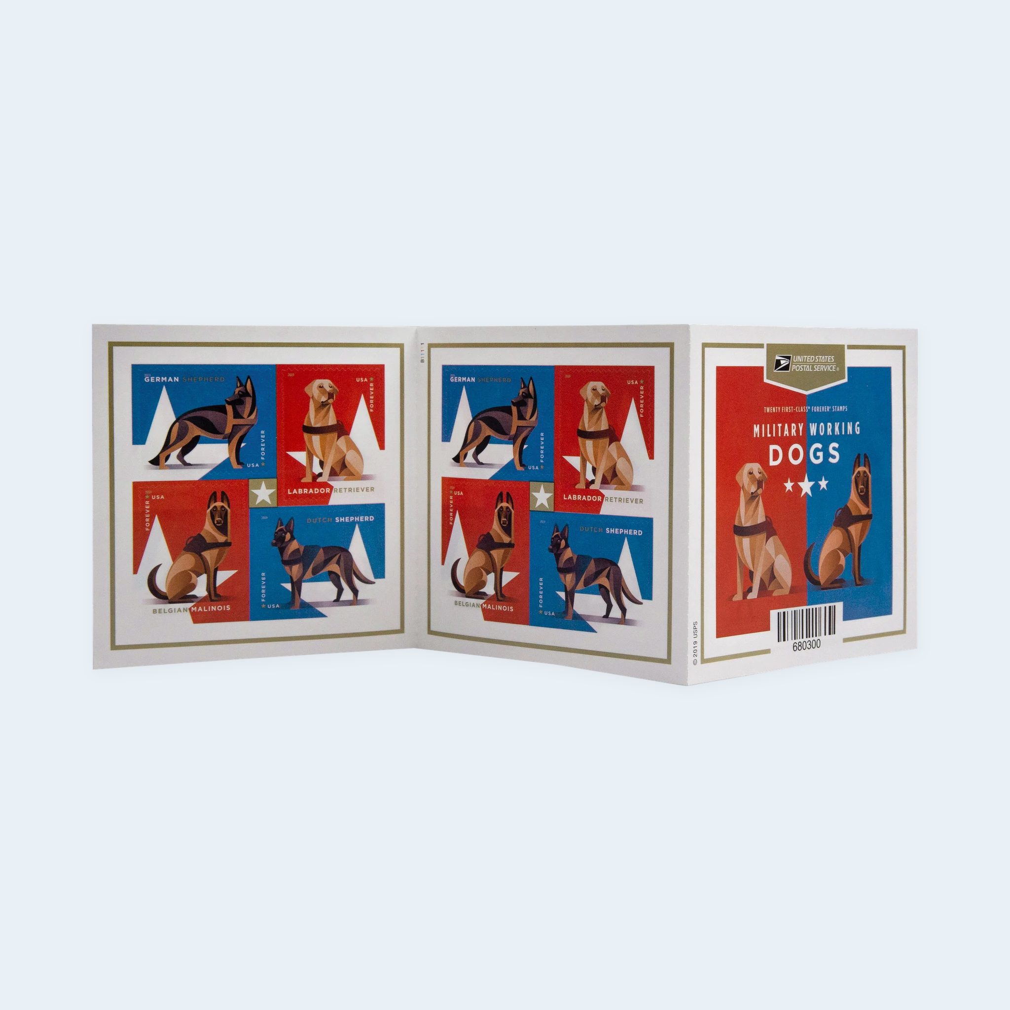 2019 Military Working Dogs Forever Stamps: Self-Adhesive Booklet for First-Class Mail